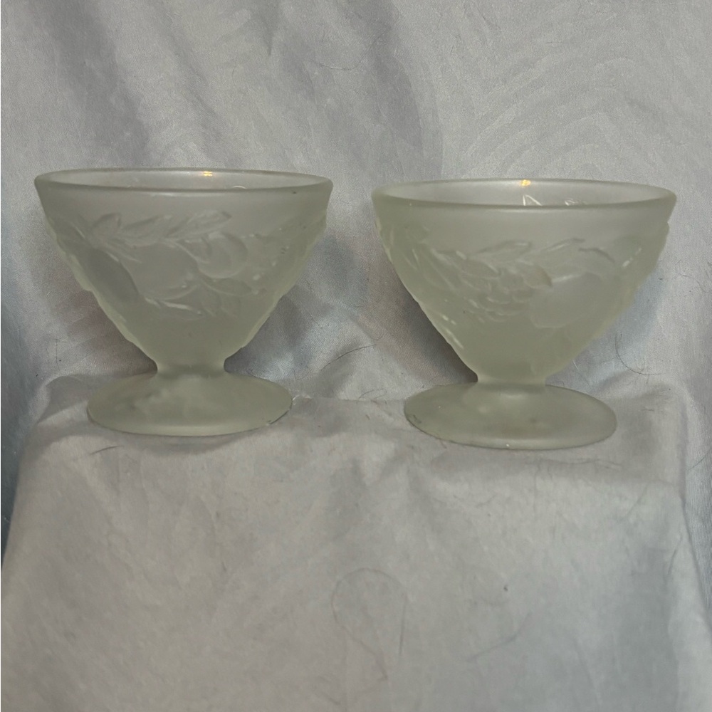 Vintage 5 Fruits Frosted Glass Dessert Bowls